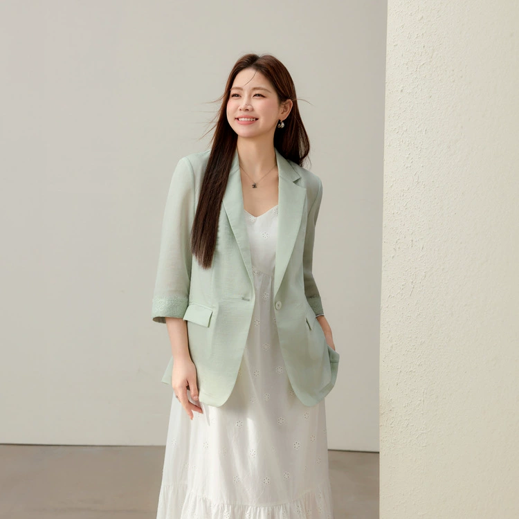 [Moonlight Glass] Laqianfeng прозрачный костюм с кружевными рукавами, тонкий и эффектный женский костюм больших размеров, летний новый стиль