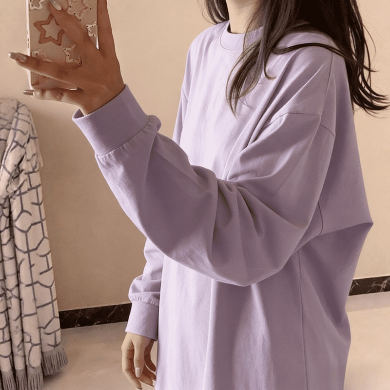 400g Combed Cotton Long-Sleeved T-Shirt 2025 New Style Ribbed Cuff Base Shirt for Women Autumn and Winter Inner Wear Couple Style