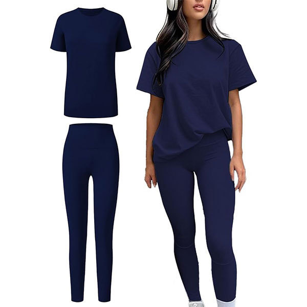 Two-Piece Set of Women's Round-Neck Short-Sleeved Tops + Tight-Fitting Yoga Pants Sports Suit, Sports Casual Yoga Wear