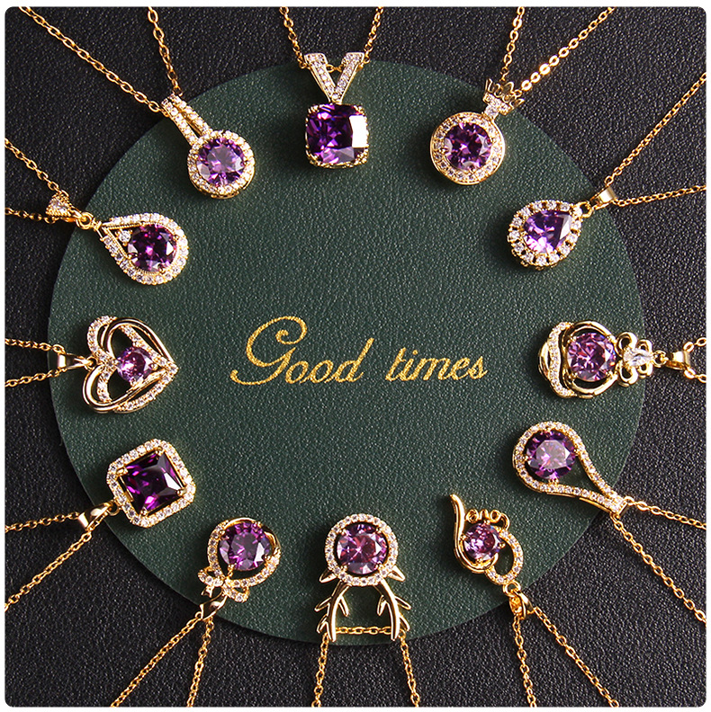 10g Weight Zircon Inlay Material Pendant Necklace Classification 1 Piece Quantity Lady Korean Style Geometric Square Heart Shape Copper Plating Inlay Zircon Pendant Necklace