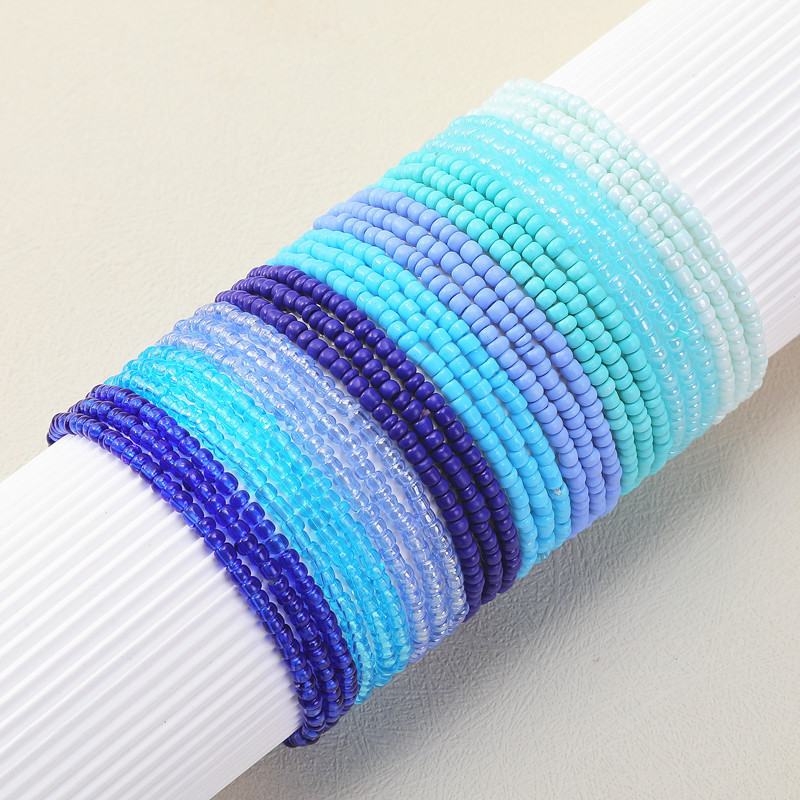 30 Bohemian Style Color Millet Bead Bead Bracelet Trendy Blue Gradient Bracelet Women's Bracelet Cross