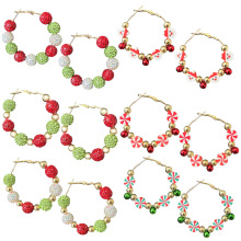 亚马逊货源钻球耳圈圣诞节礼物圣诞老人配色闪耀派对时尚铃铛耳圈