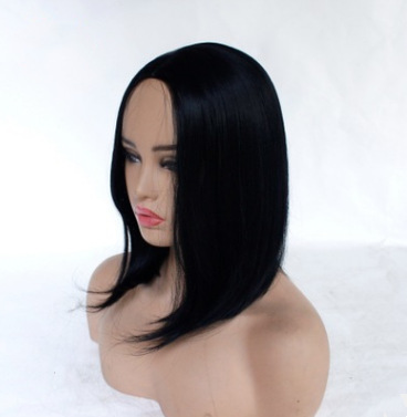 Exportaciones populares negras medias BOBO cabeza de cabello recto de fibra química de alta temperatura fibra de cabello completo mecanismo de fábrica de pelucas LW0302