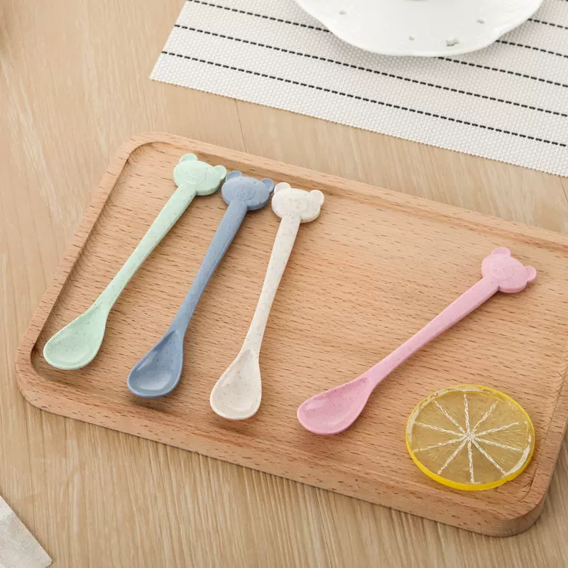 创意小熊头勺子 小麦秸秆搅拌勺子 儿童吃饭勺子 调羹勺 汤勺