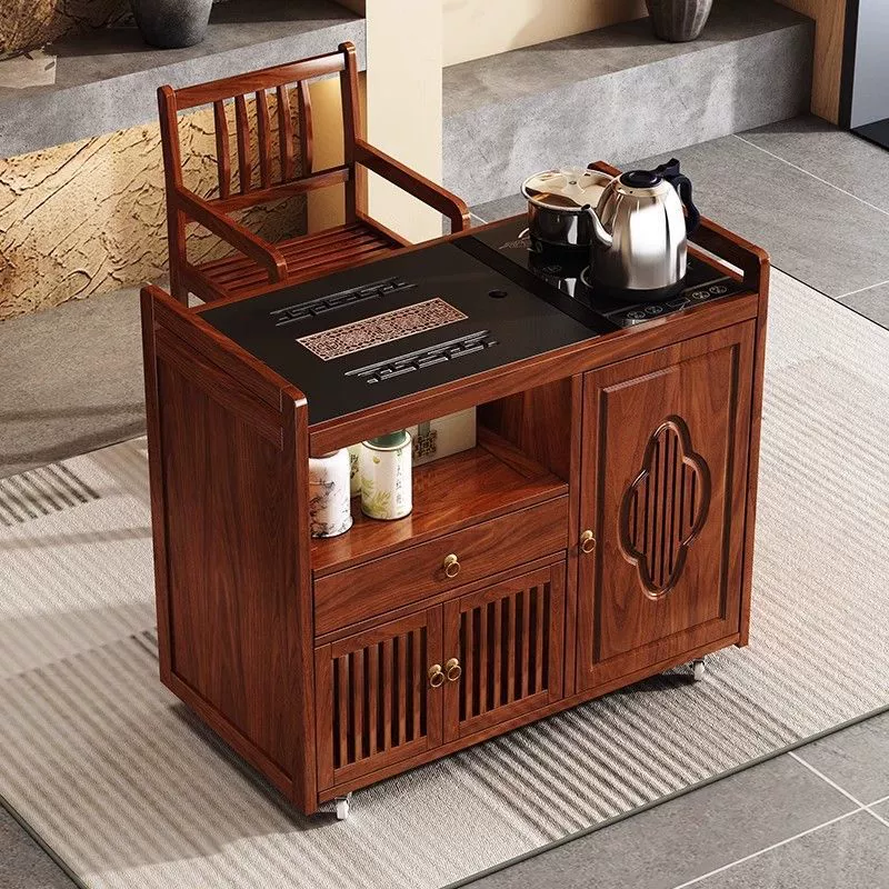 Мобильный чайный столик, небольшой бытовой чайный столик, встроенный чайный шкаф для кипячения воды, чайная тележка, чайный сервиз кунг-фу, бамбуковый чайный столик