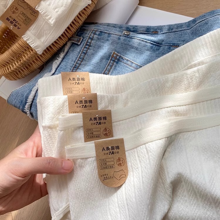 Micro and ~ 7A baby cotton seamless breathable student underwear women's pure white simple underwear waist ladies briefs