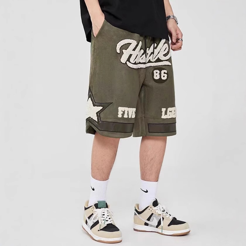 Summer Embroidered Shorts Men's Ins Trendy Brand Hip Hop High Street American Style Retro Personalized Japanese Style Hong Kong Style Pants for Students