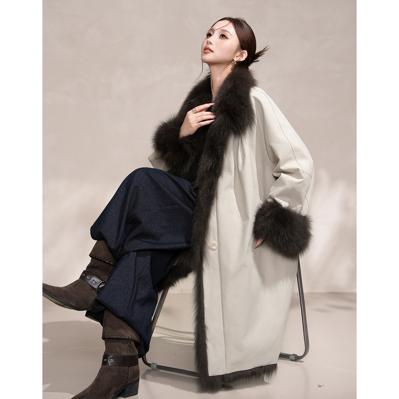 9 Goose down Jacket Fox Fur Windbreaker 5 Winter New down Jacket Parka Mid-Length Elegant Outwear Jacket