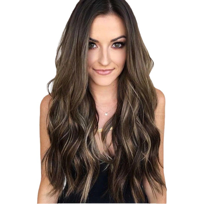 Amazon nueva peluca media gradiente largo pelo rizado hembra gran ola transfronteriza peluca europea y americana en stock Rosa neto