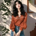 红色法式2025波点新款洋气衬衫小衫复古上衣港风灯笼长袖气质小众