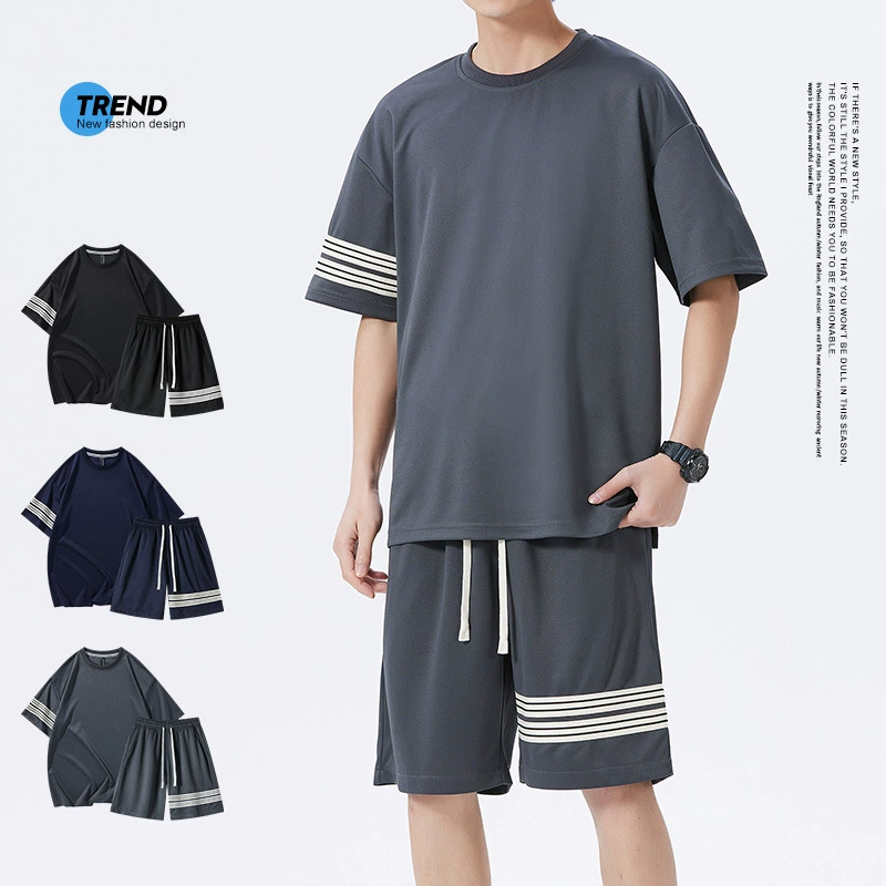 2025 новые летние мужские спортивные и повседневные костюмы с круглым вырезом, универсальные модные тонкие шорты, футболки с коротким рукавом, мужская одежда