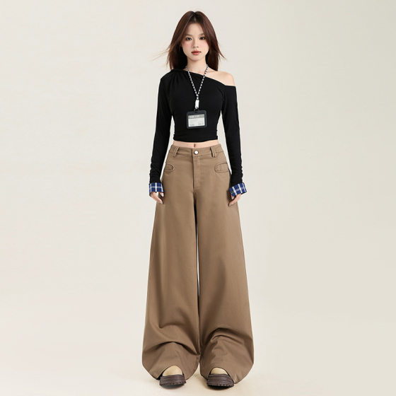 Maillard Wear Casual Pants Women's Spring and Autumn Loose Straight Dosing Fashionable Wide-leg khaki Trousers