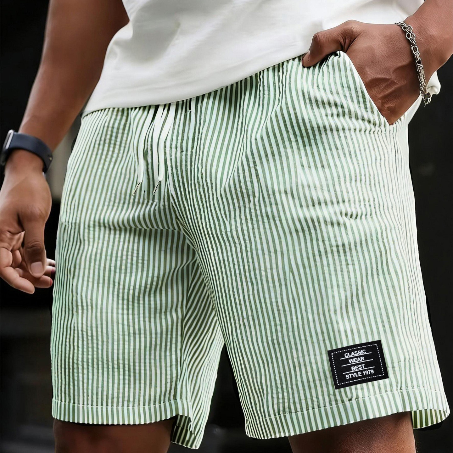Men's Plaid Striped Sports Capri Pants Loose Fitting Plus Size Casual Summer Shorts_viptrois.com