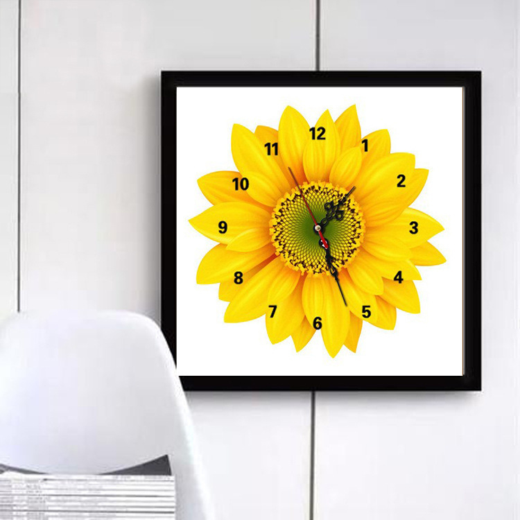 十字绣满绣 印花十字绣厂家批发直供一件代发向日葵正方形钟表