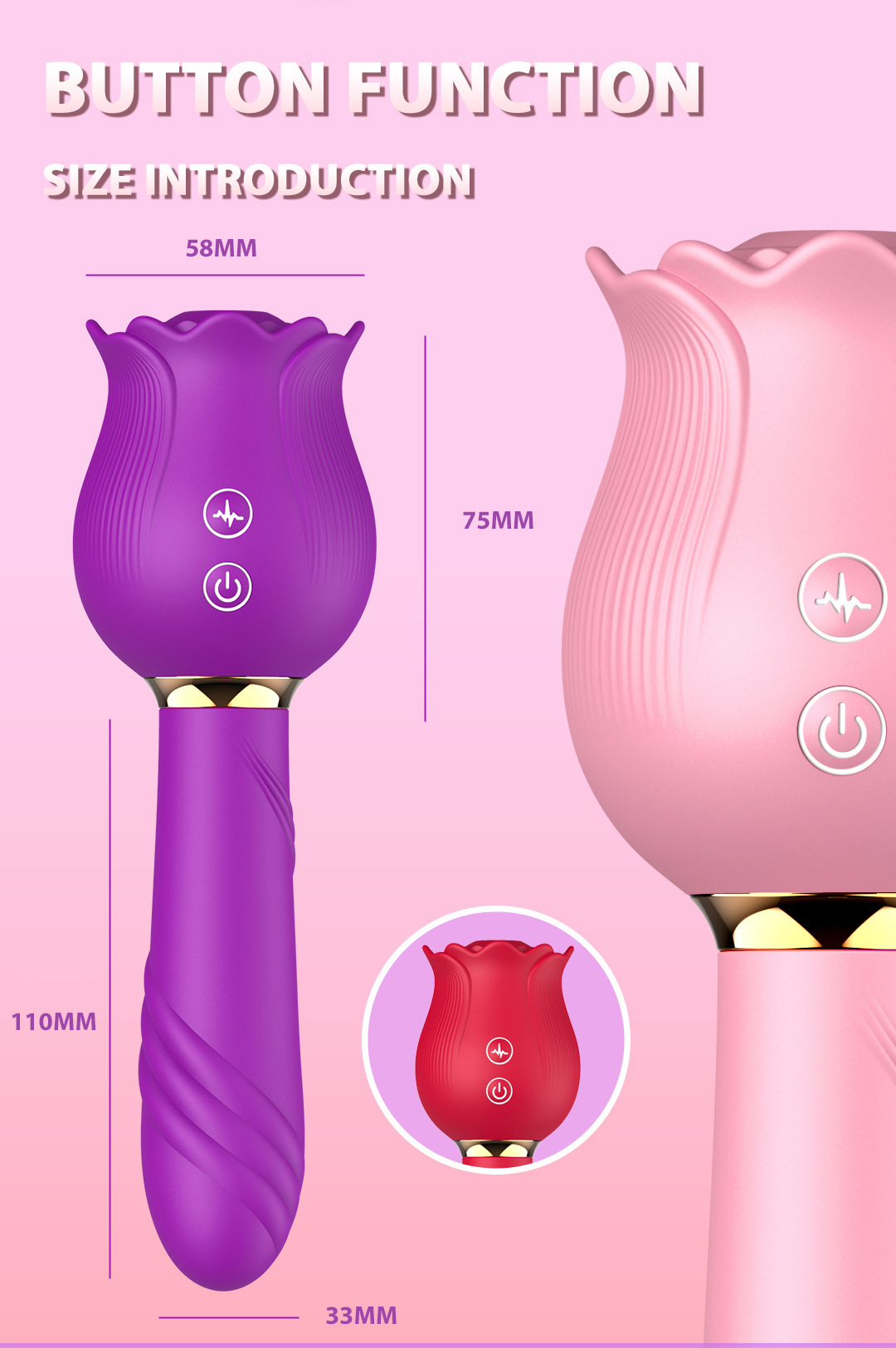 Afiya Rose Telescopic Sucking Vibrator with Tongue Licker, 12 Suction Modes, Purple — detail image 8
