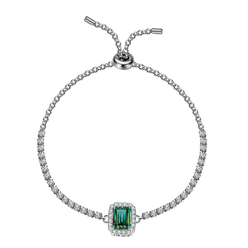 925 pulsera de plata de diamantes de mosaico pulsera de piedra de mosaico rectangular Zuma bolsas verdes cuadradas simples de mujer fábrica directa