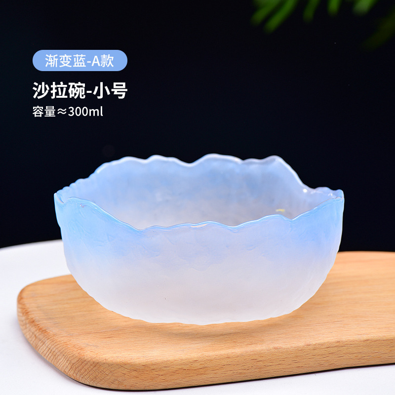 Venta al por mayor estilo nórdico patrón de martillo transparente borde dorado ensaladera de vidrio hogar plato de fruta de postre de alto aspecto vegetal