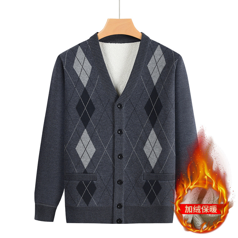 Factory direct sales of men's autumn knitted cardigans, long-sleeved cardigans for grandfathers, thickened and warm cardigans for middle-aged men.