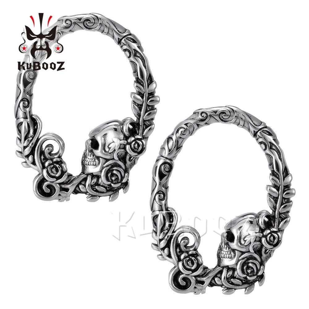 Серьги-кольца зк Stainless steel, череп и флористическая лоза дизайн, диаметр 5 мм