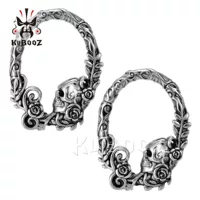 Серьги-кольца зк Stainless steel, череп и флористическая лоза дизайн, диаметр 5 мм