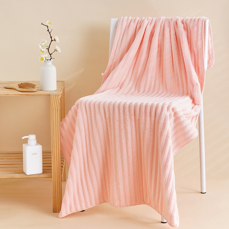 Bath Towel、Super Absorbent Wholesale Household Coral Fleece Bath For Adults, Thick And Absorbent, Candy-colored Striped Face Towels_voghion.com