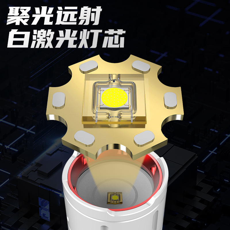 Nueva linterna de plata al aire libre láser blanco proyector remoto Tipo-C de carga rápida cola pantalla eléctrica linterna de zoom telescópico