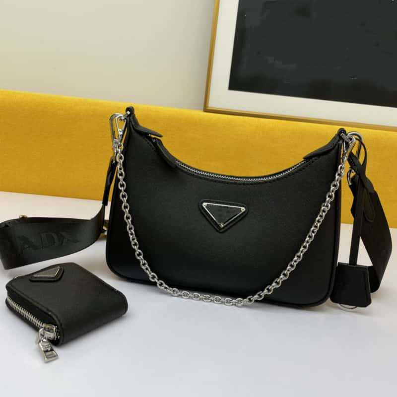 New P Brand Hobo Shoulder Bag Three-In-One Underarm Bag Nylon Fabric Genuine Leather Crossbody Women's Bag Cross-Border Supply Chain