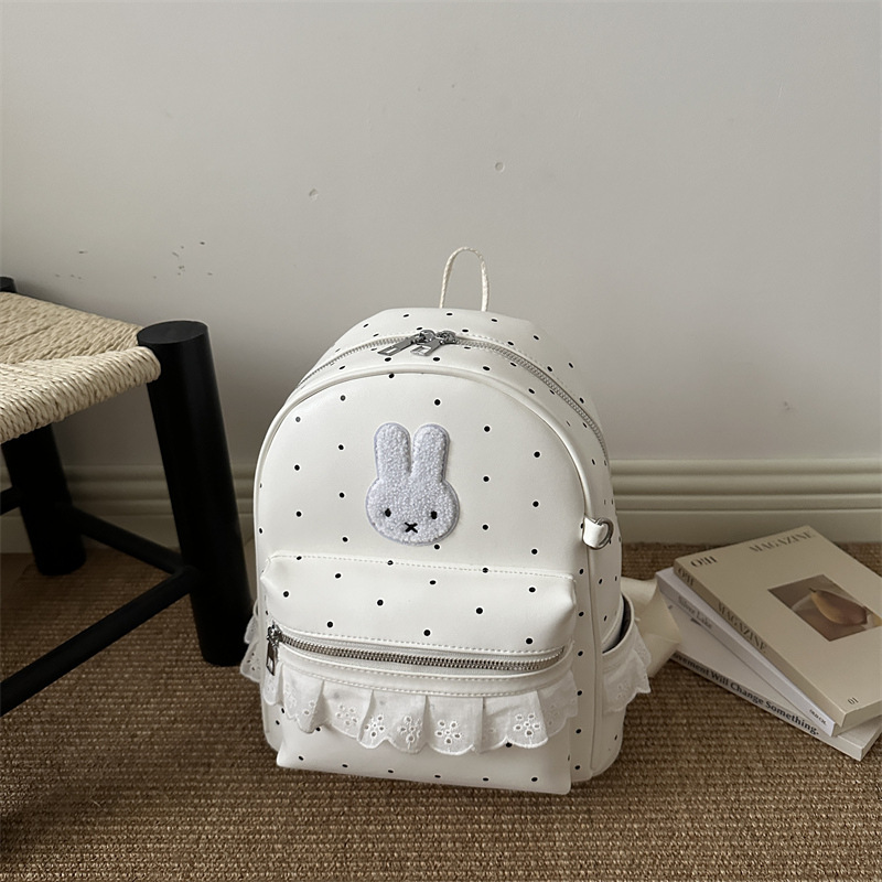 Nuevo variante lindo cordón ondulado dulce punto ondulado de color sólido pequeño conejo de viaje de estilo coreano mochila de viaje para mujeres