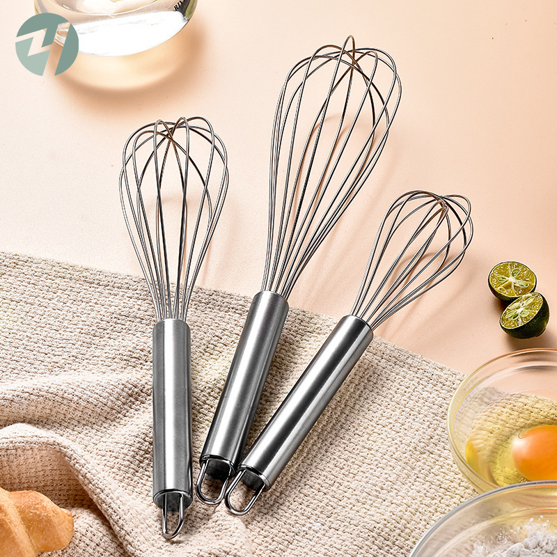 430 Stainless Steel Tube Handle 6-Wire Egg Beater Milk Frother Handheld Mixer Baking Tool Steel Wire Whisk Set