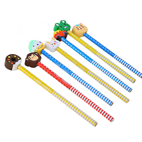 Cartoon HB eraser tip pencil, clean eraser, student writing pen, children's small gift, prize, advertising pen