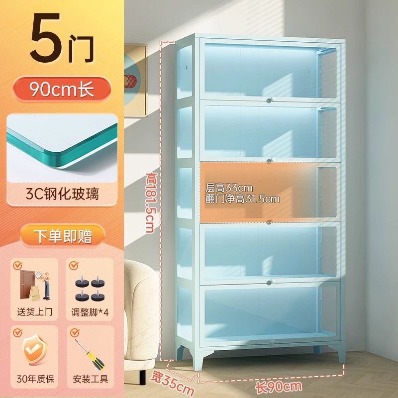 Estantería de acero para el hogar con puerta de vidrio, gabinete hecho a mano, estantería a prueba de polvo para niños, gabinete de almacenamiento de hierro forjado, estante de almacenamiento