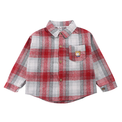 Children's Shirt New Autumn/Winter Korean Style Boy's Collared Plaid Top Girl's Casual Open Cardigan Long Sleeve Base Shirt