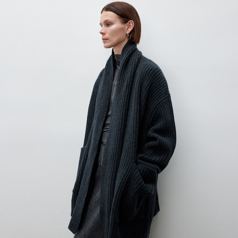 Row Ultra-Soft Women's Clothing Merino Wool Lazy Style Wrap-Collar Long Cardigan with a Relaxed Vibe