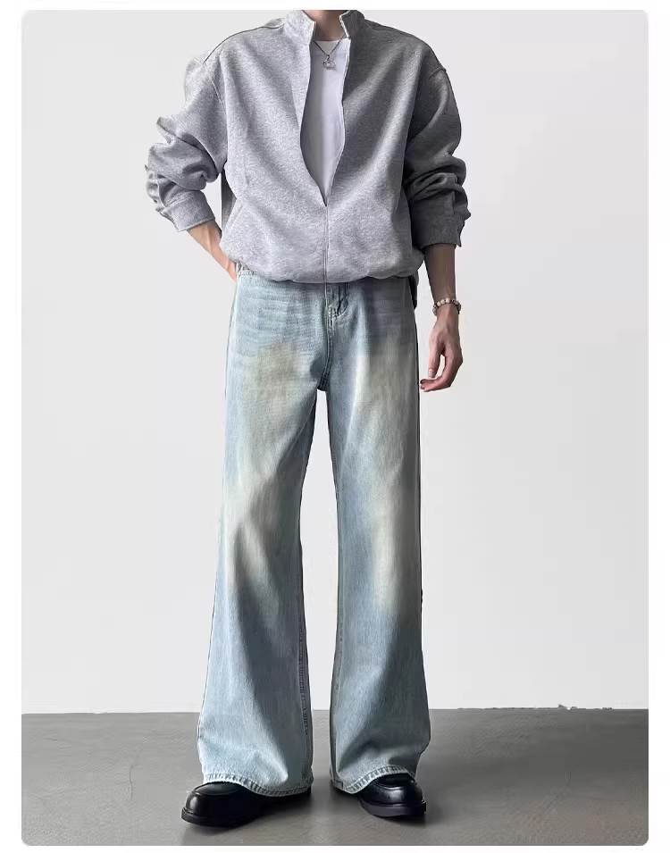 Cleanfit Herren Jeans Im Retro Stil Hellblau Weites Bein_voghion.com