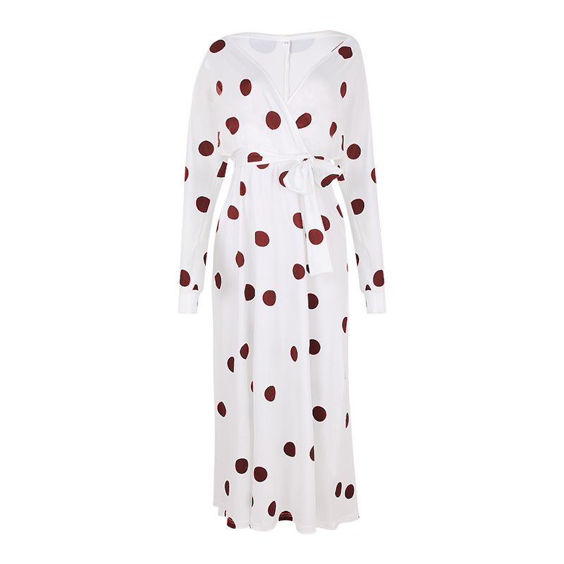 wave dot printing long-sleeved dress  NSKX27607