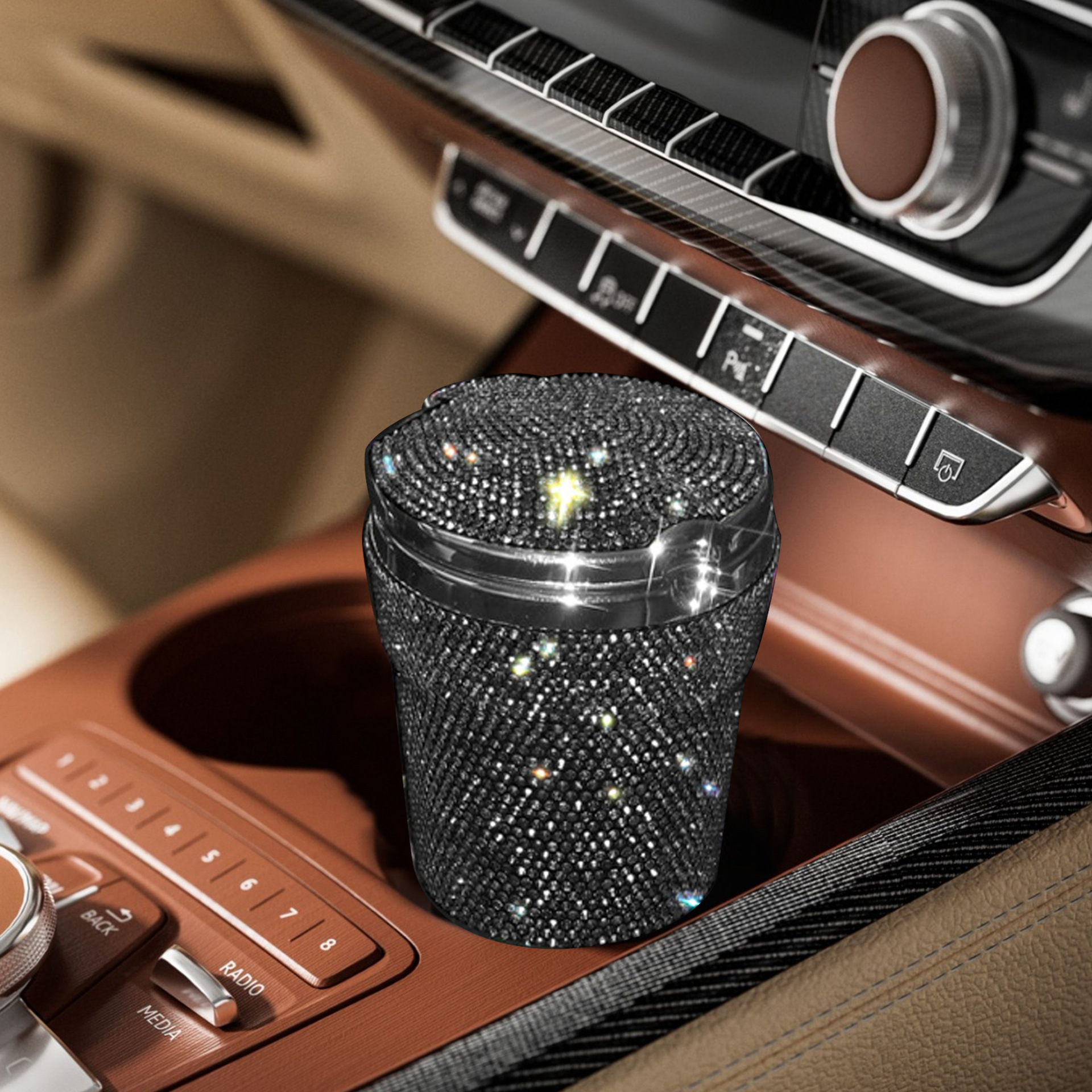 Qìchē – Rhinestone Car Ashtray Car ashtray - black