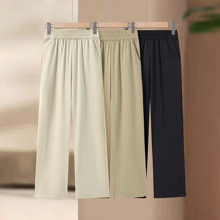 2025 новые брюки для мам из ледяного шелка, летние тонкие женские брюки среднего возраста, летние женские брюки-морковки, повседневные брюки с девятью точками