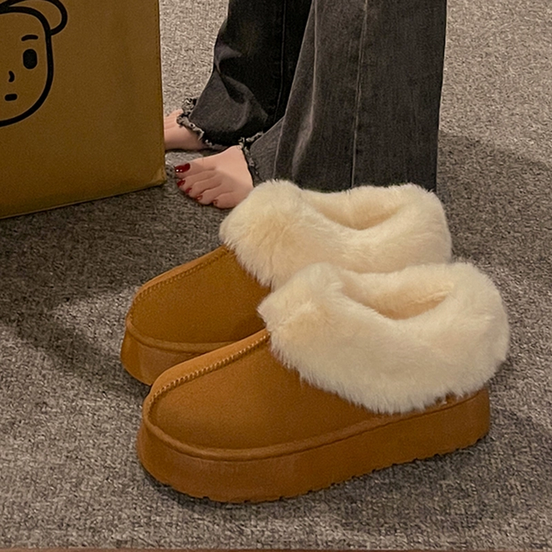 Снежные сапоги женский 2024 новый зимний бархат утолщенный теплый мех толстый подошв модная короткая нескользящая хлопковая обувь