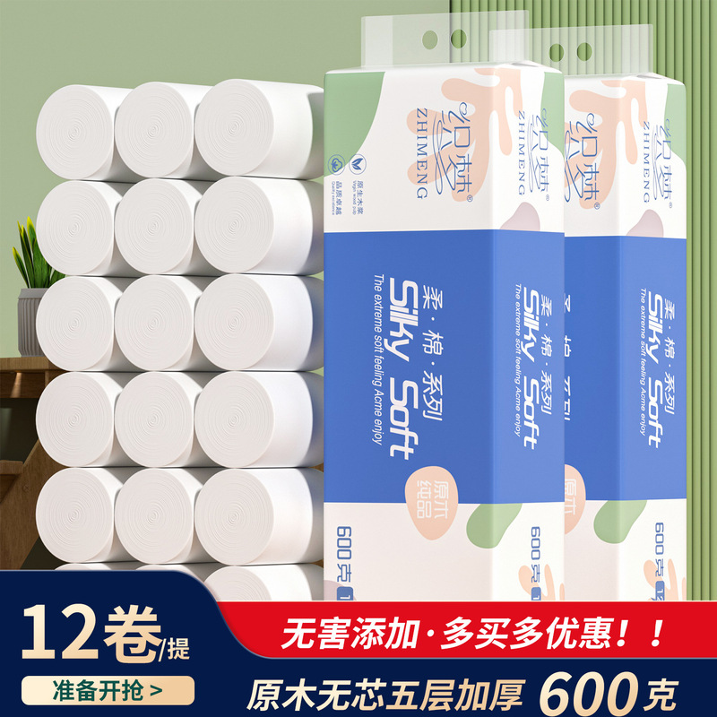 12 rolls of coreless toilet paper made from natural wood pulp, household tissue, affordable toilet paper, wholesale from manufacturer DF 12 rolls of coreless toilet paper made from natural wood pulp, household tissue, affordable toilet paper, wholesale from manufacturer DF