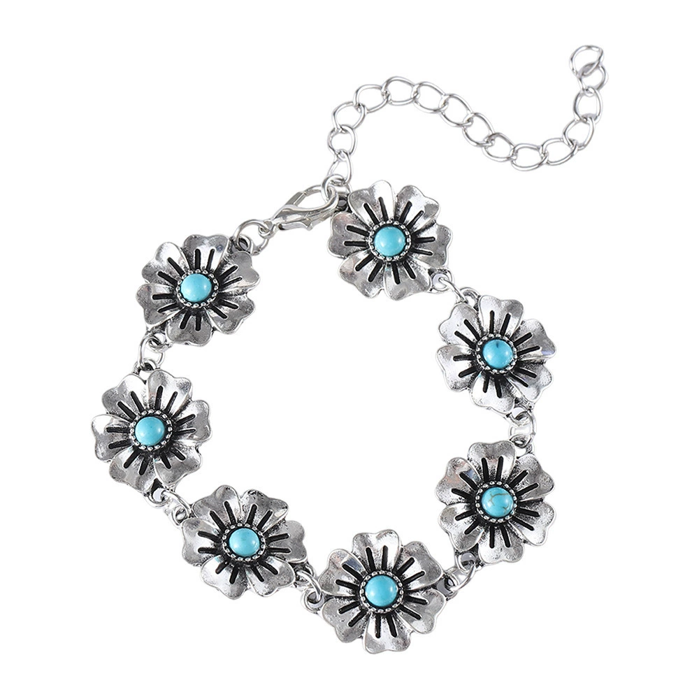 Ретро turquoise браслет цветок из натурального камня, цепочка, универсальный аксессуар, Алиэкспресс, цветочный узор, простой и элегантный дизайн, опт