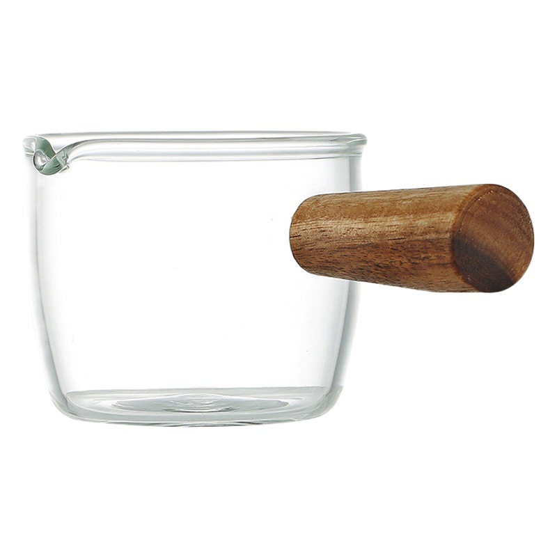 Café concentrado pequeña taza de leche vidrio mini mango jarra de leche con mango jarra de leche mango de madera jarra de leche