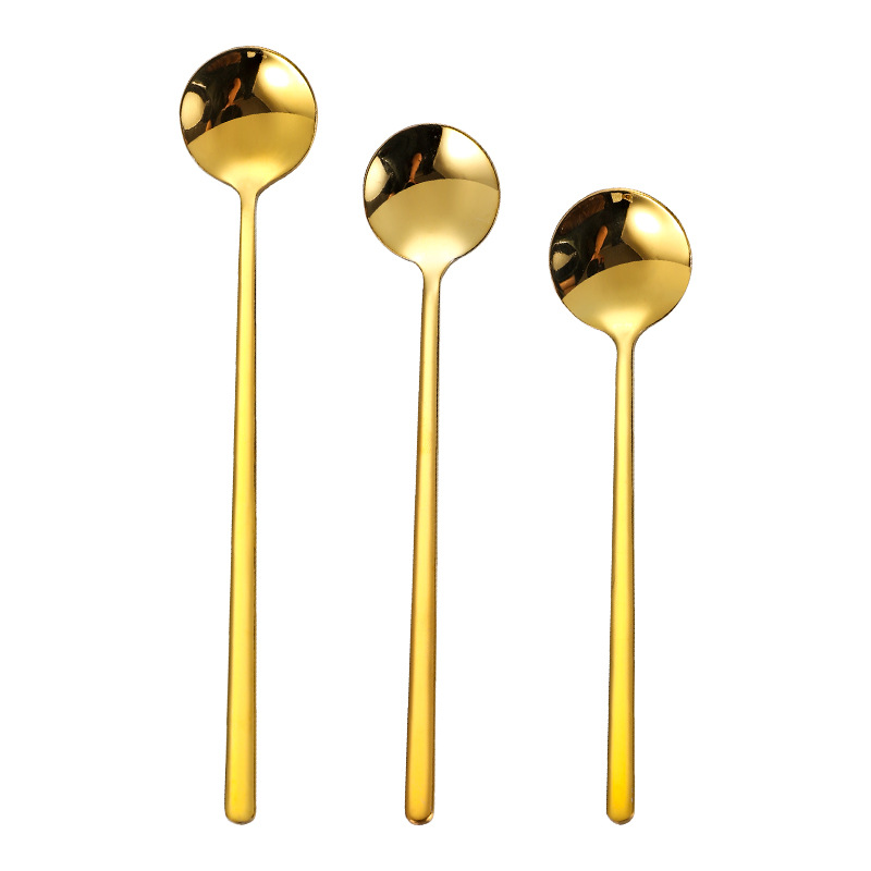 304 cuchara de café dorada de acero inoxidable cuchara redonda pequeña cuchara coreana mano regalo cuchara mezcladora taza de miel cuchara de vidrio