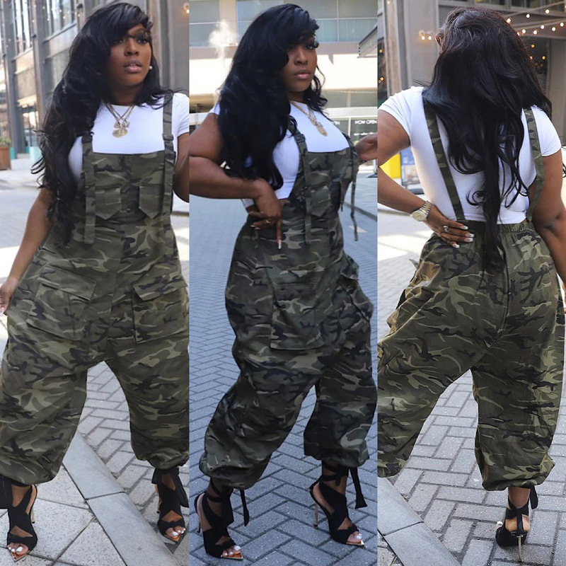 Hr23041 European and American Casual Women's Clothing Cross-Border Supply Loose Camouflage Workwear Jumpsuit Overalls Hr23041 European and American Casual Women's Clothing Cross-Border Supply Loose Camouflage Workwear Jumpsuit Overalls