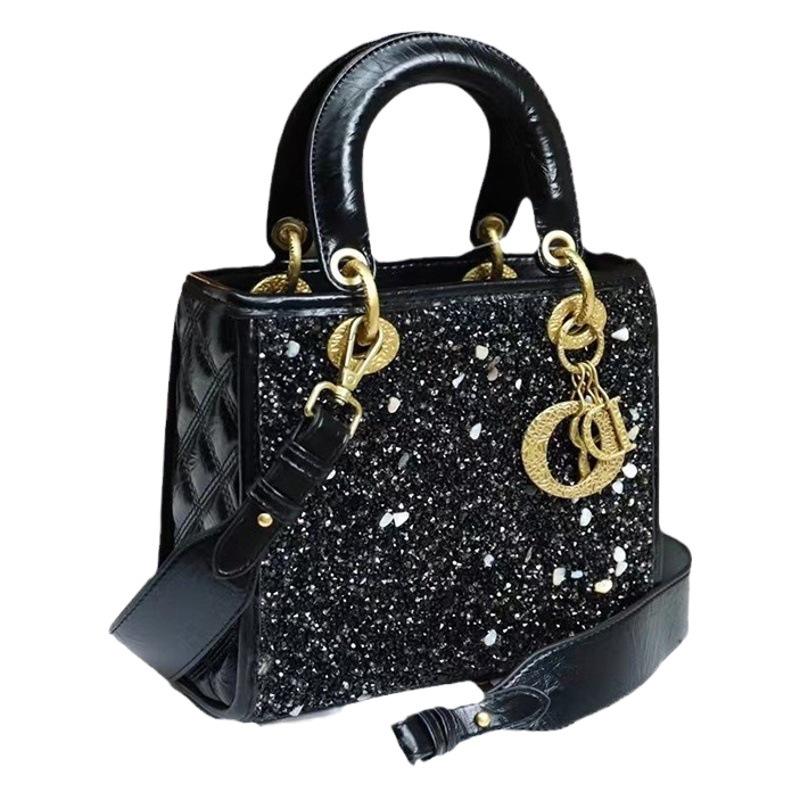 Contador de productos genuinos marca de cuero genuino Diana bolsa 2023 nueva moda de estilo occidental incrustado en diamantes bolsa hombro crossbody pequeña bolsa de moda