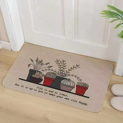 Avtomobil döşəmə paspasları — Dropshipping Cartoon Linen Floor Mats - small-potted-flower-3040cm