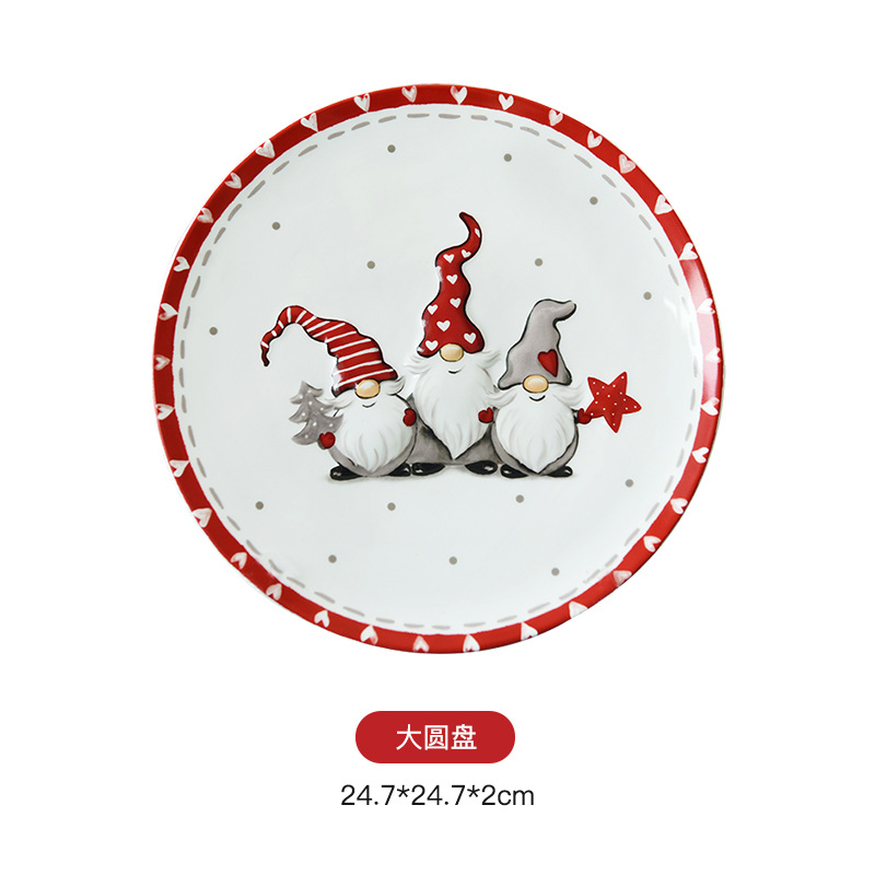 Juego de vajilla de platos de Papá Noel nórdico tazón de ensalada de arroz en relieve tazón de cerámica de plato plano occidental tetera