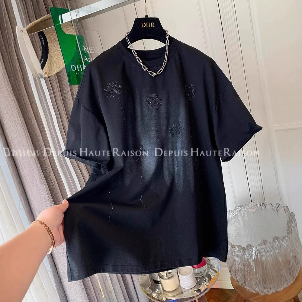 Трансграничная внешняя торговля 220 г. Чао бренд хлопка специального размера плюс 300 кг уникальный премиум супер красивый горячий бриллиант новая футболка с короткими рукавами