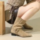 9625-2 Retro Western style Boots Fashion Short Boots Square Head Belt Buckle Middle Heel Thick Heel Suede Single Boots Mid heeled Boots Female