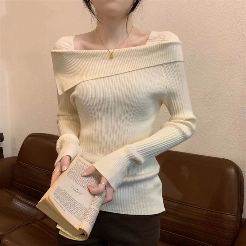 一字肩针织衫女新款打底衫内搭设计感小众高级感修身上衣黑色均码|undefined