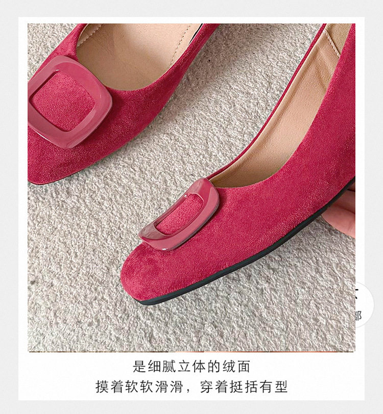 Giày bệt nữ mũi vuông khóa ngang, cổ thấp chất liệu nhung, gót xuồng 3–6 cm — Màu be, màu đen, màu đỏ chi tiết 12